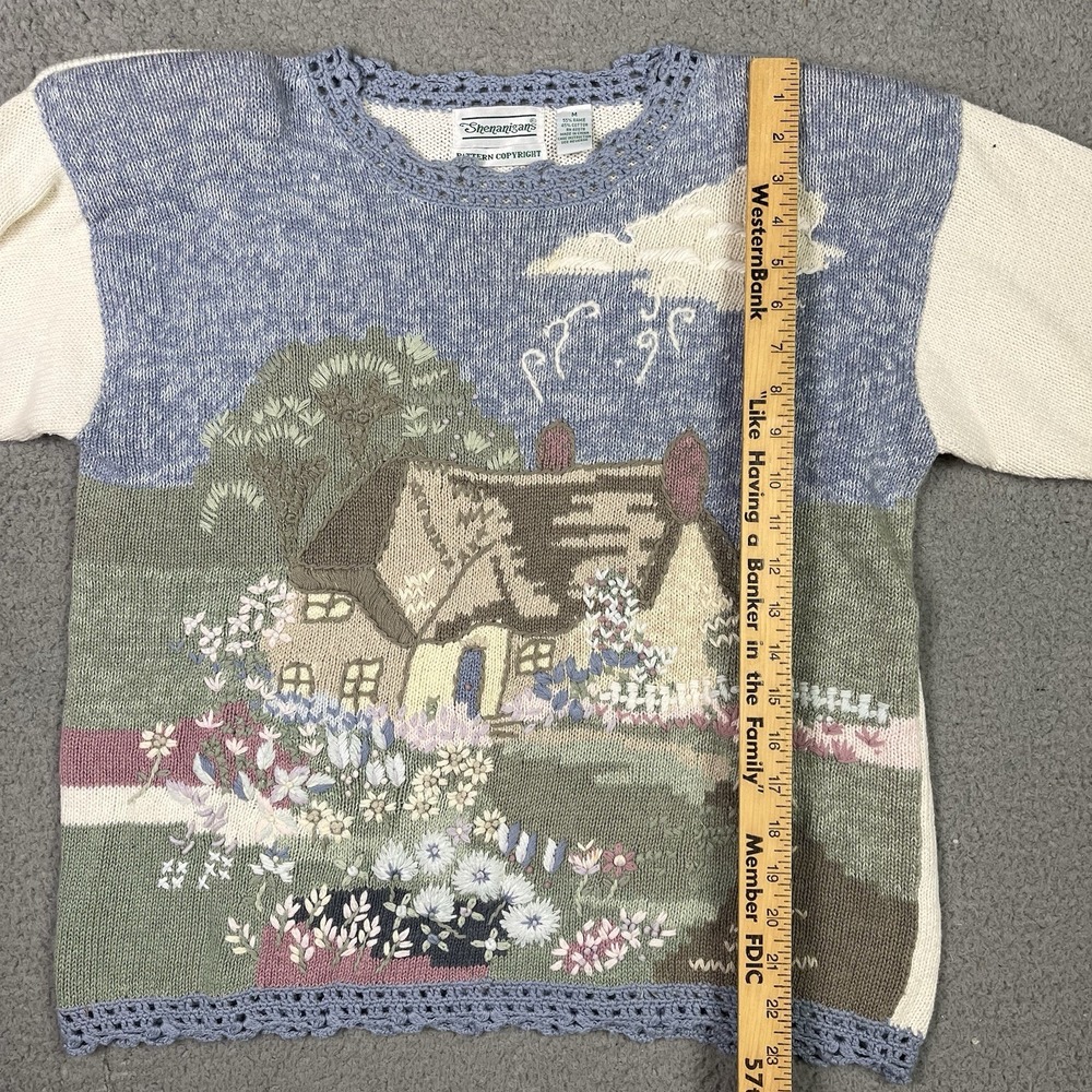 Vintage Shenanigans Sweater Hand Knit Cottage Cottagecore Granny House Medium - Picture 12 of 12